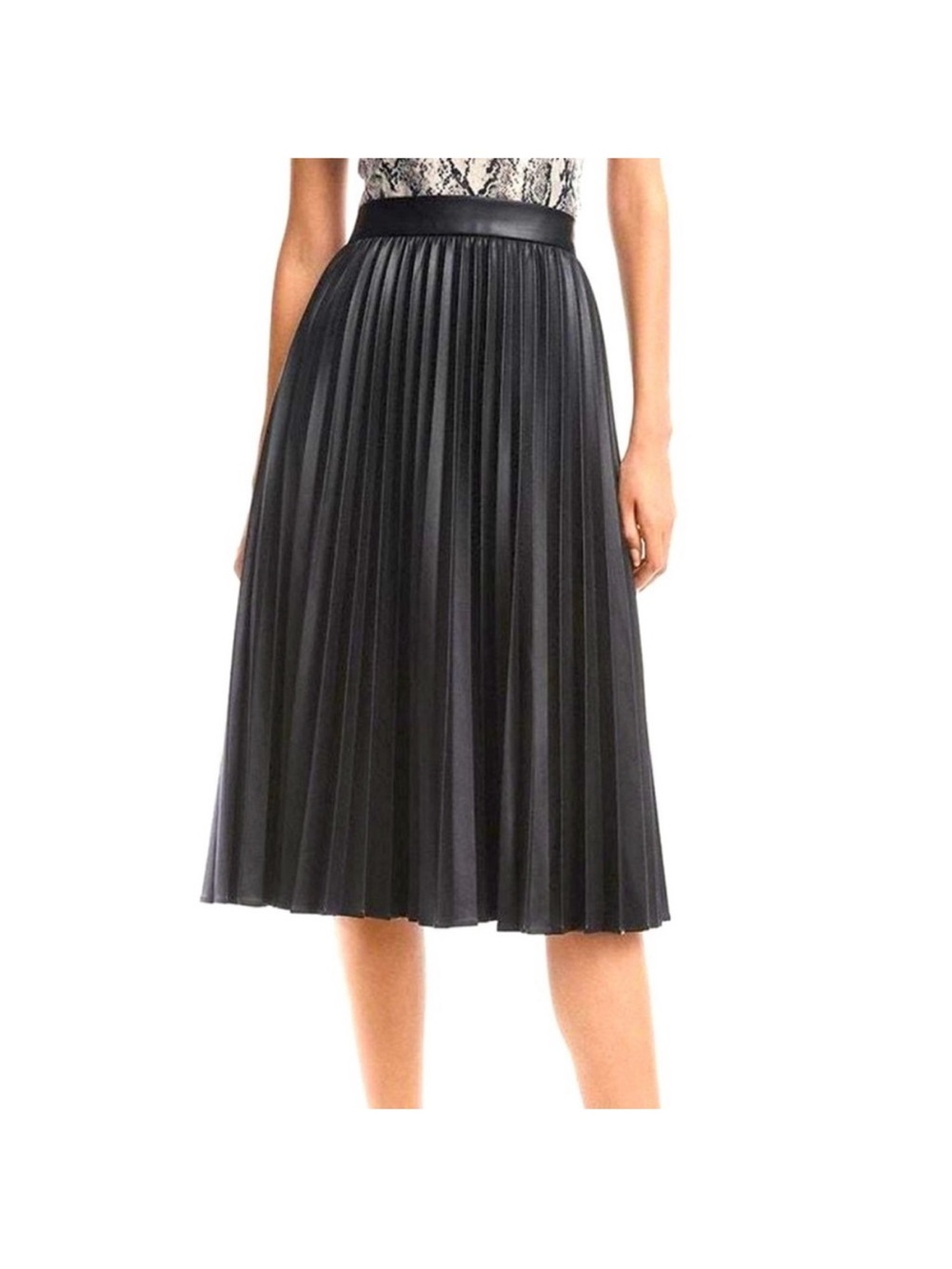 Brooks Brothers Black Faux Leather Pleated Skirt